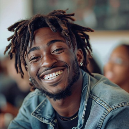 a man smiling after undergoing Angel Aligners treatment