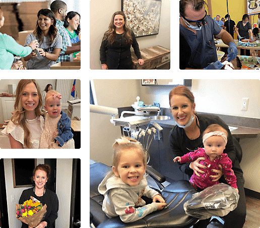 Collage of photo of dentist and dental team members volunteering in the community