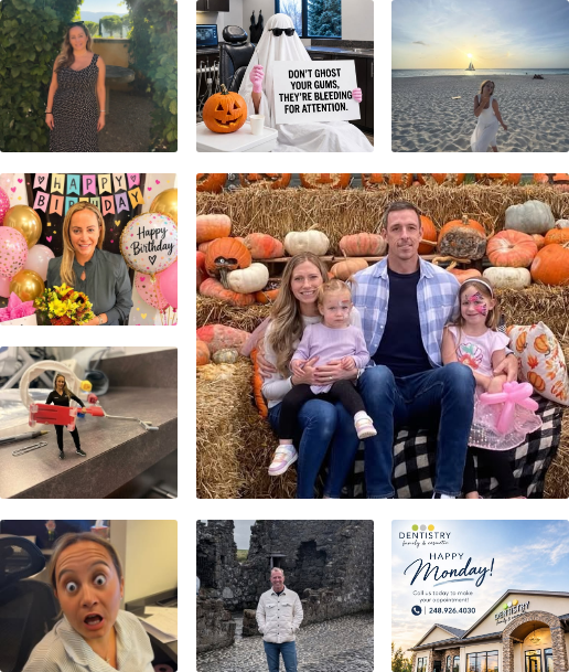 Collage of social media images of Novi dentist and dental team