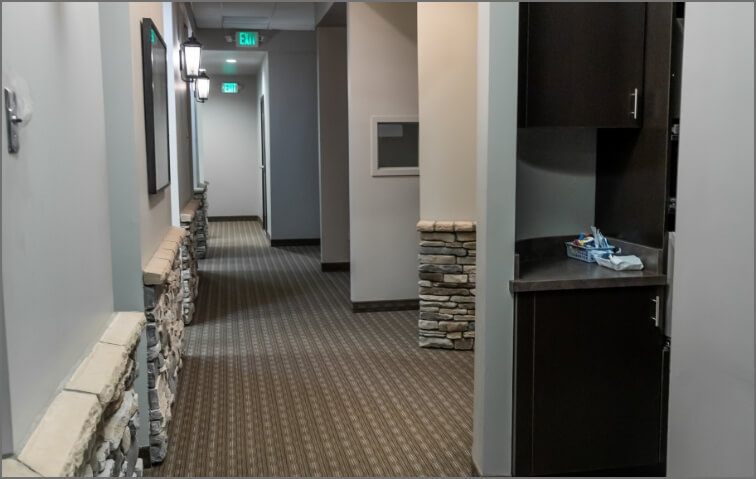 Hallway leading to dental treatment rooms